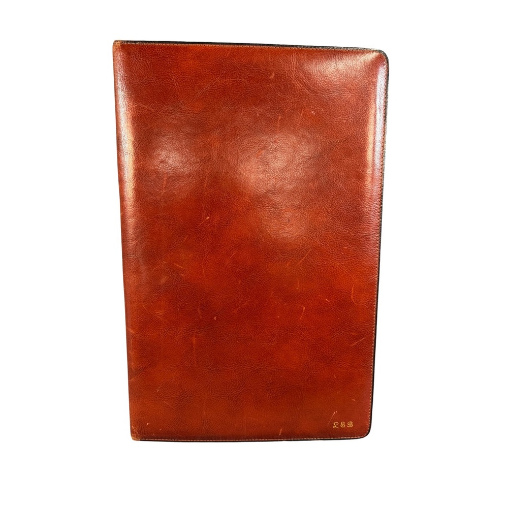 Bosca Old Leather Legal Pad Folio Cover Amber Brown Italian Leather Monogrammed